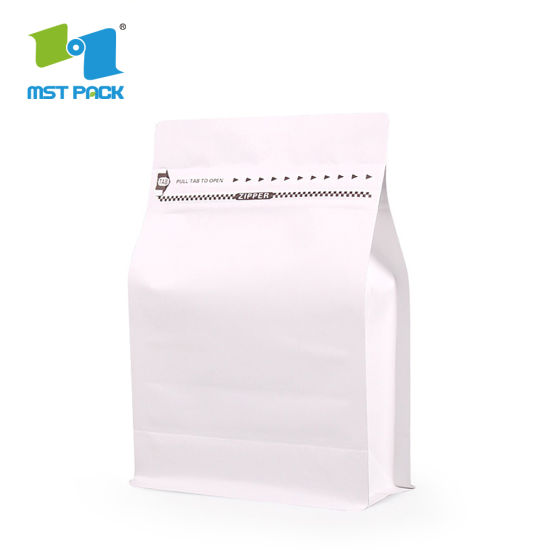 8oz接地咖啡豆平底袋可生物降解袋，单向阀哑光黑色白色袋
