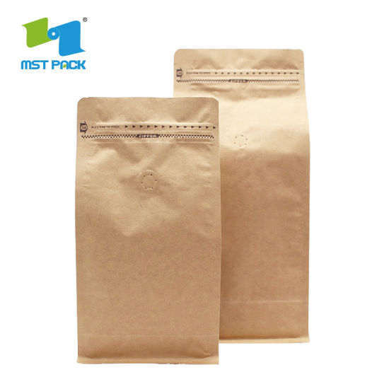 批发高品质定制印刷包装可生物降解块底牛皮纸咖啡袋阀门