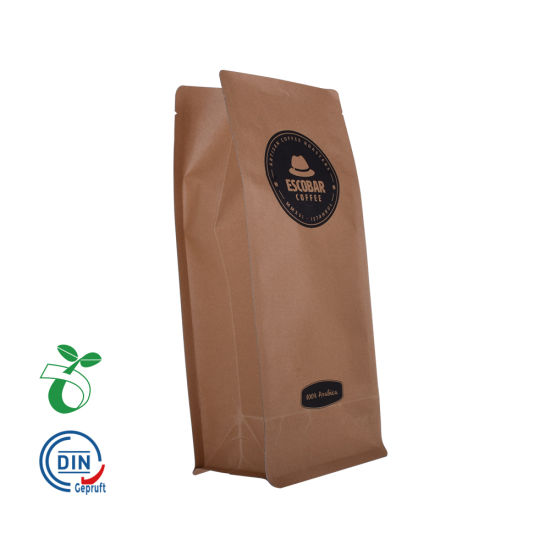 定制印花环保生物降解可堆肥茶咖啡棕色牛皮纸袋