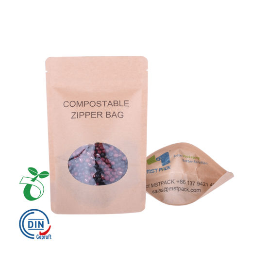 定制印刷可生物降解和可堆肥PLA拉链食品包装袋牛皮纸袋咖啡茶