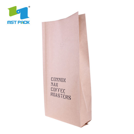 Eco Ecodegradable可再密封的食品级防潮拉链顶部单向脱气阀咖啡包装纸袋